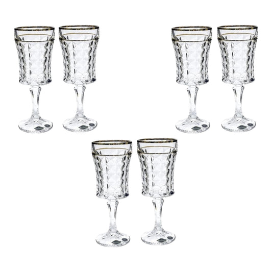 Bohemia Crystal - Diamond Goblet Glass Set 6 Pcs - Gold