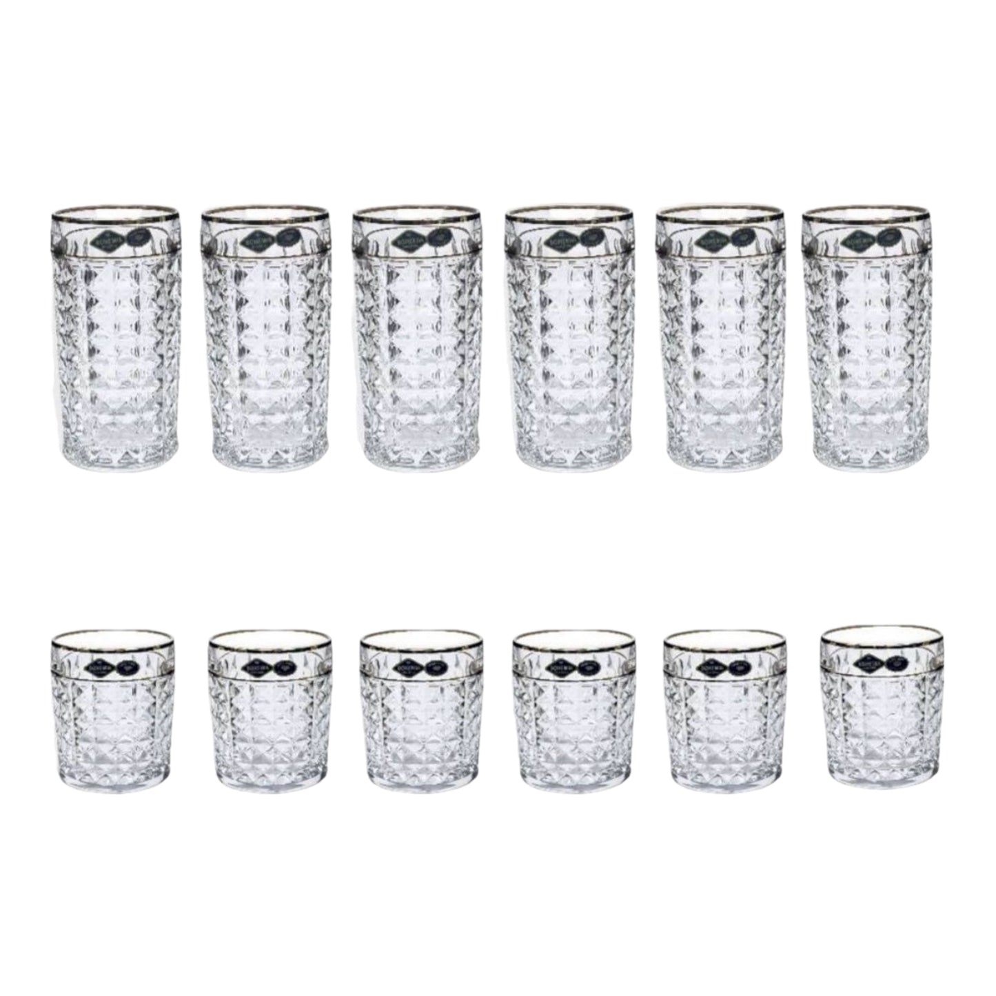 Bohemia Crystal - Diamond Highball & Tumbler Glass Set 12 Pcs - Gold