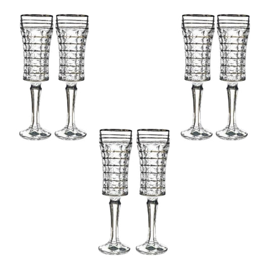 Bohemia Crystal - Diamond Flute Glass Set 6 Pcs - Silver