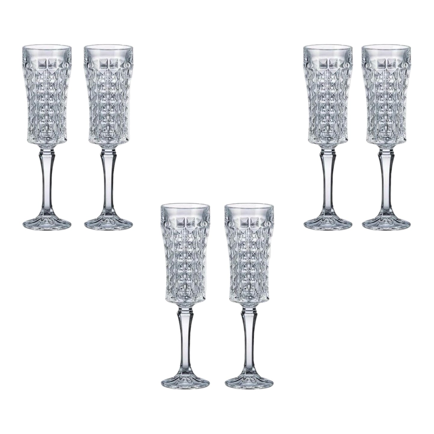 Bohemia Crystal - Diamond Flute Glass Set 6 Pcs