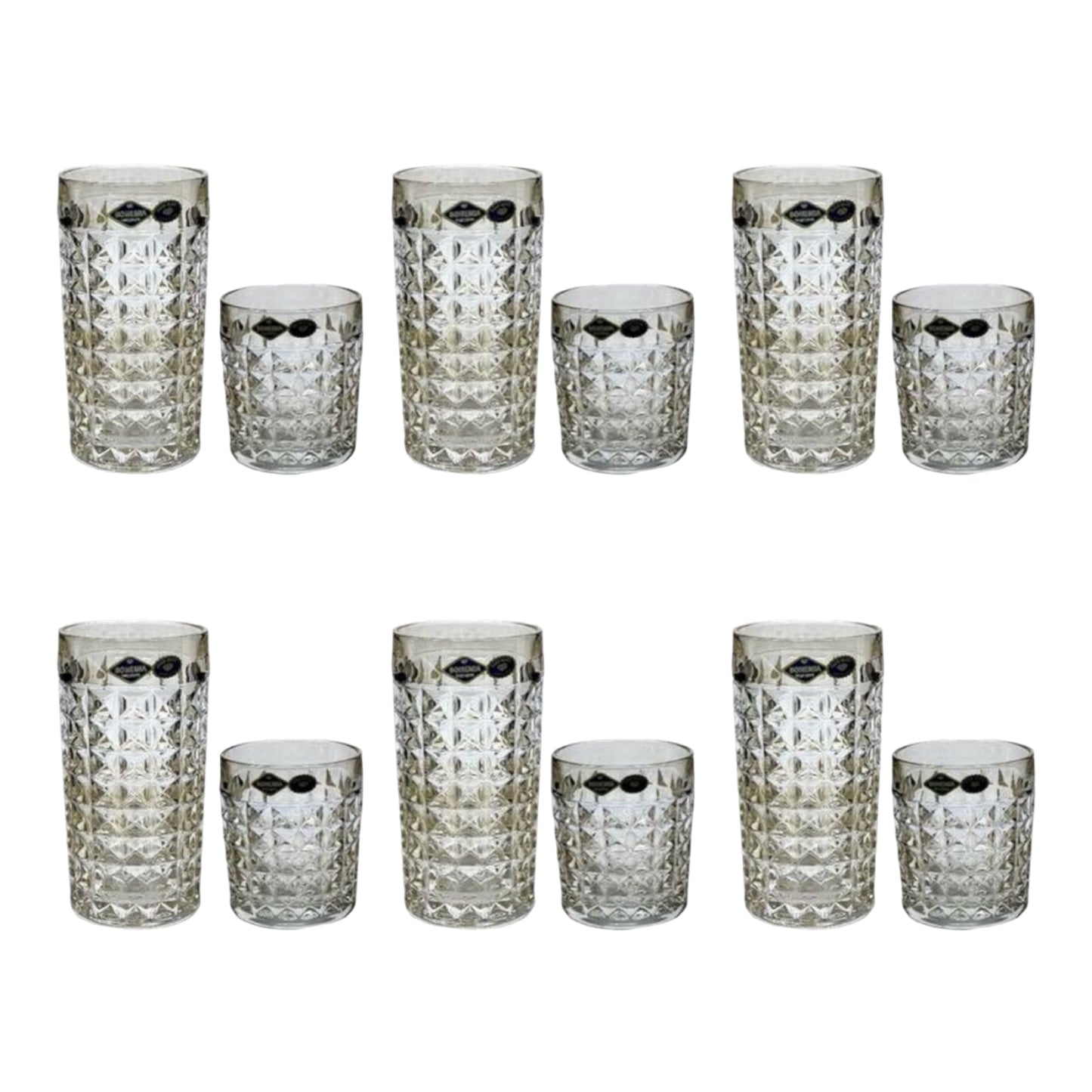 Bohemia Crystal - Diamond Highball & Tumbler Glass Set 12 Pcs - Gold