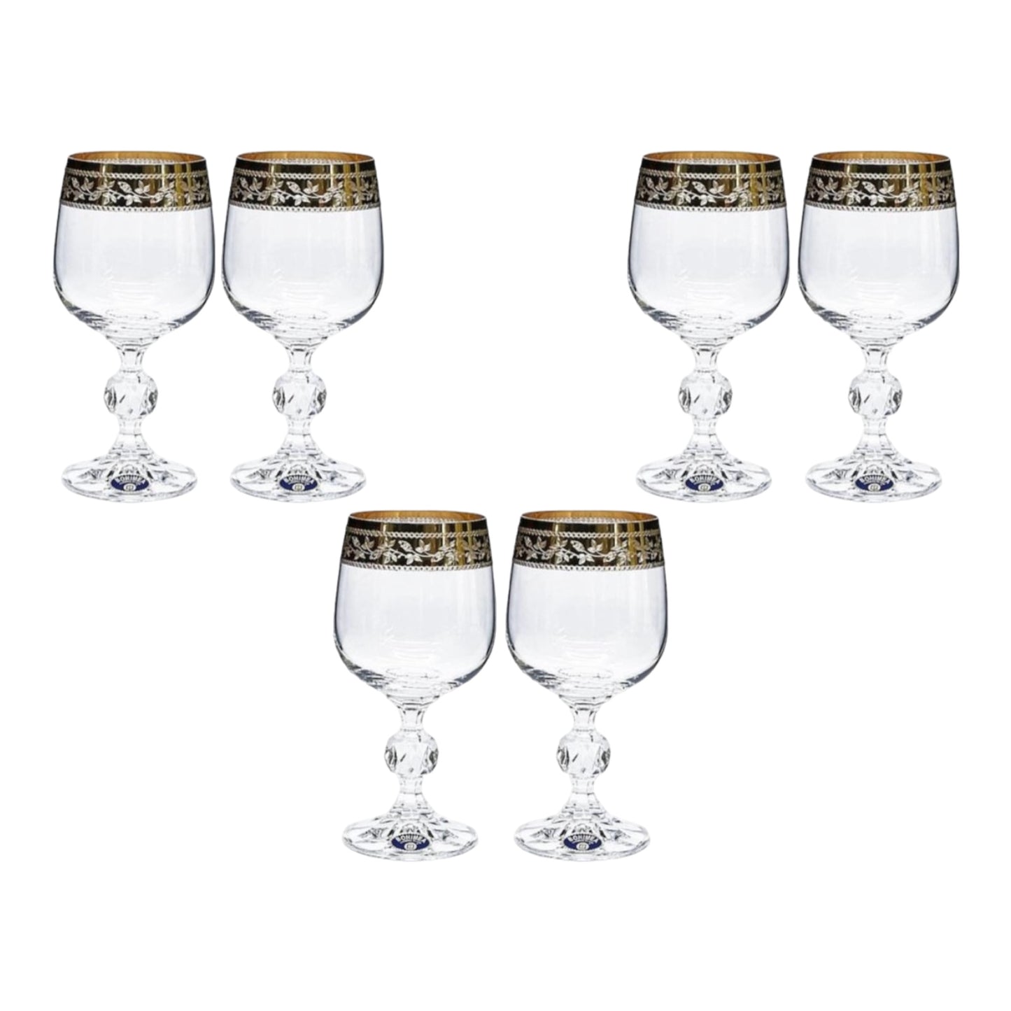 Bohemia Crystal - Goblet Glass Set 6 Pcs - Gold