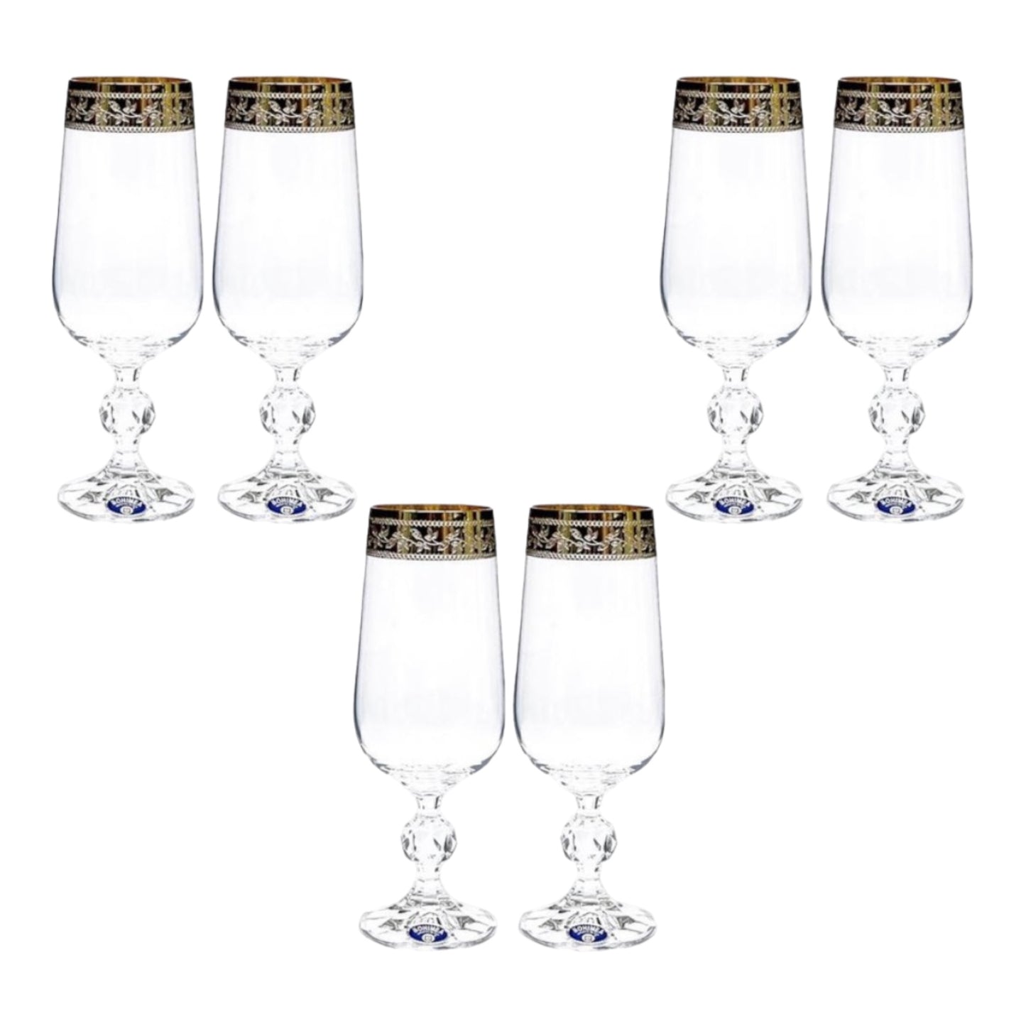 Bohemia Crystal - Flute Glass Set 6 Pcs - Gold