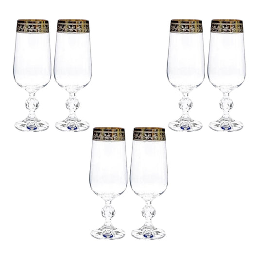 Bohemia Crystal - Flute Glass Set 6 Pcs - Gold