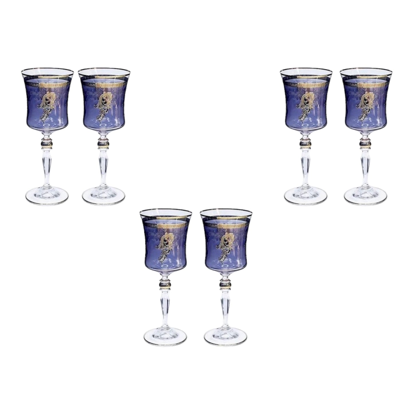 Bohemia Crystal - Goblet Glass Set 6 Pcs - Purple&Gold