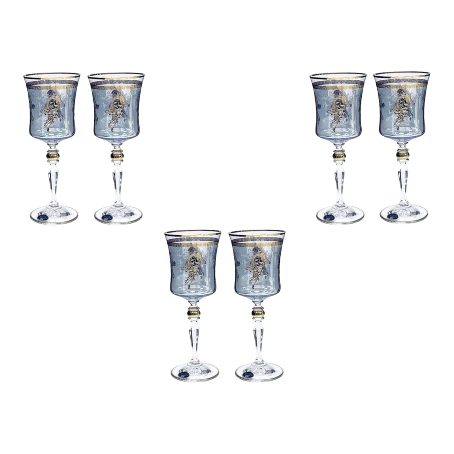 Bohemia Crystal - Goblet Glass Set 6 Pcs - Blue&Gold