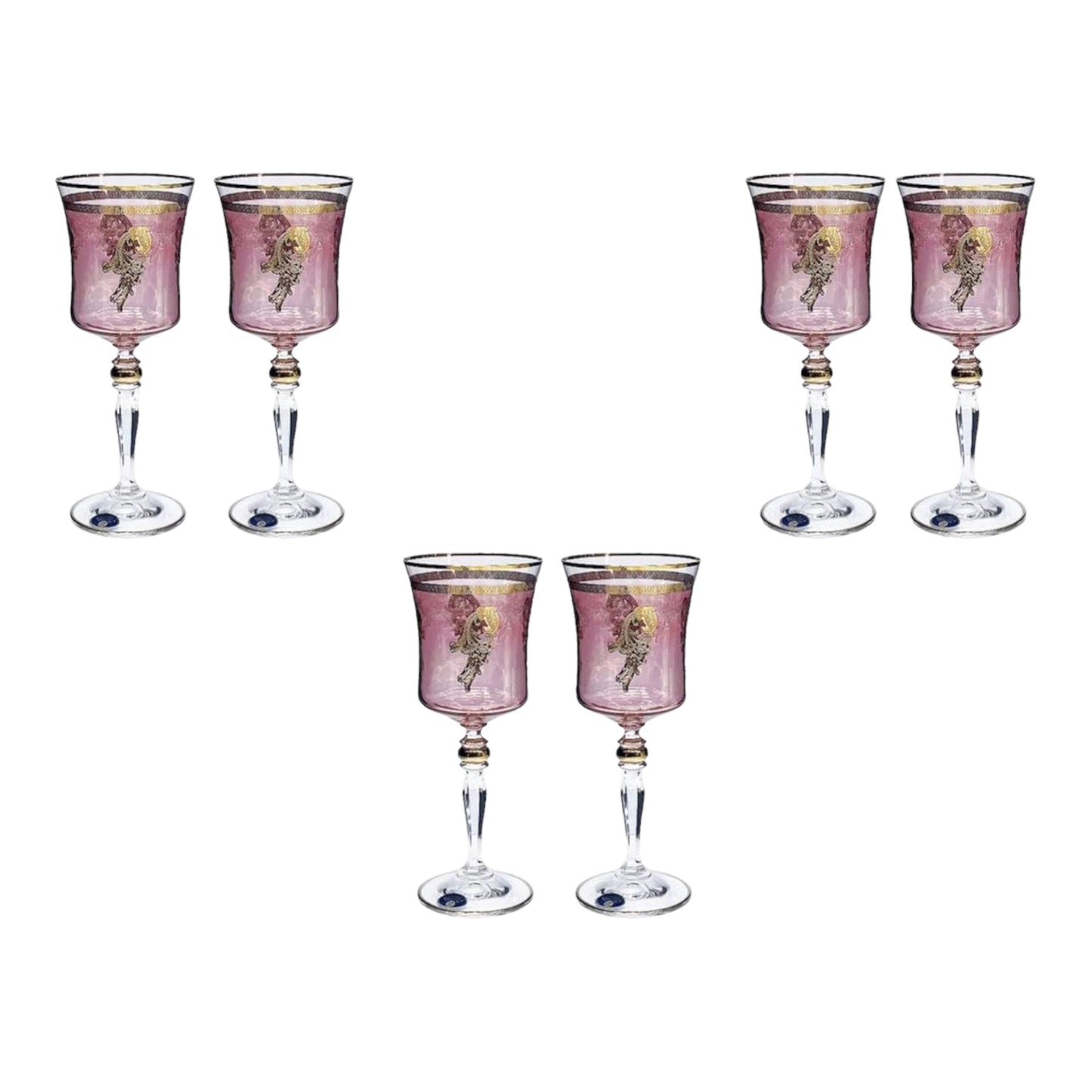 Bohemia Crystal - Goblet Glass Set 6 Pcs - Rose&Gold