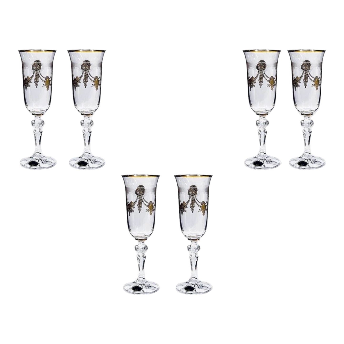 Bohemia Crystal - Flute Glass Set 6 Pcs - Gold