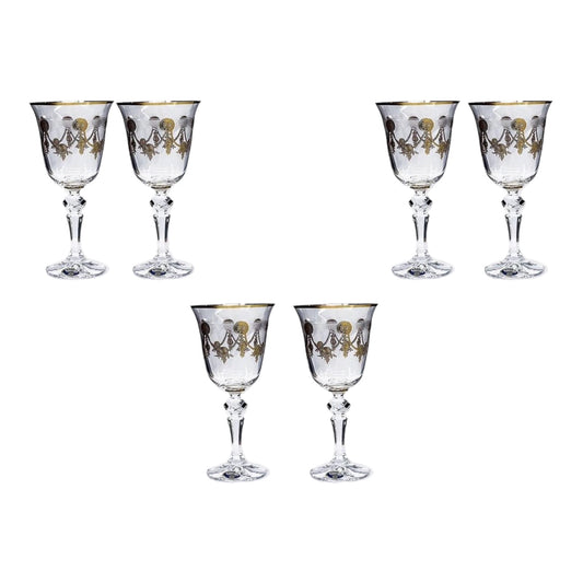 Bohemia Crystal - Goblet Glass Set 6 Pcs - Gold