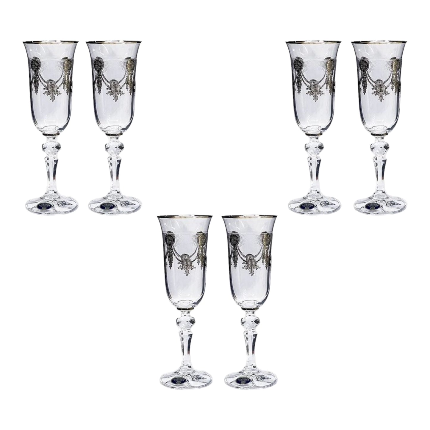 Bohemia Crystal - Flute Glass Set 6 Pcs - Silver