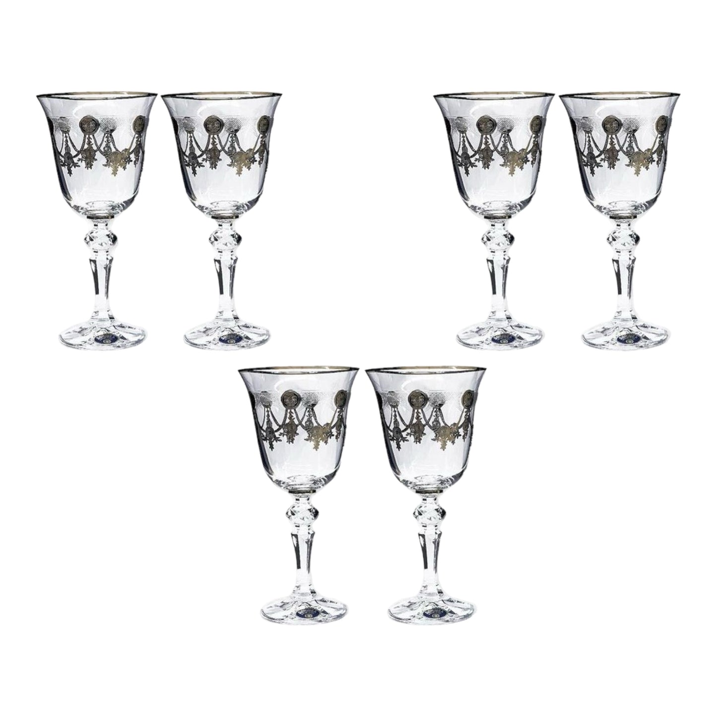 Bohemia Crystal - Goblet Glass Set 6 Pcs - Silver