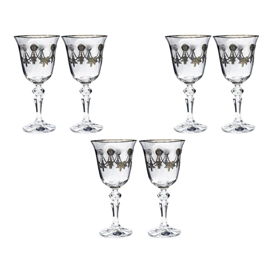 Bohemia Crystal - Goblet Glass Set 6 Pcs - Silver