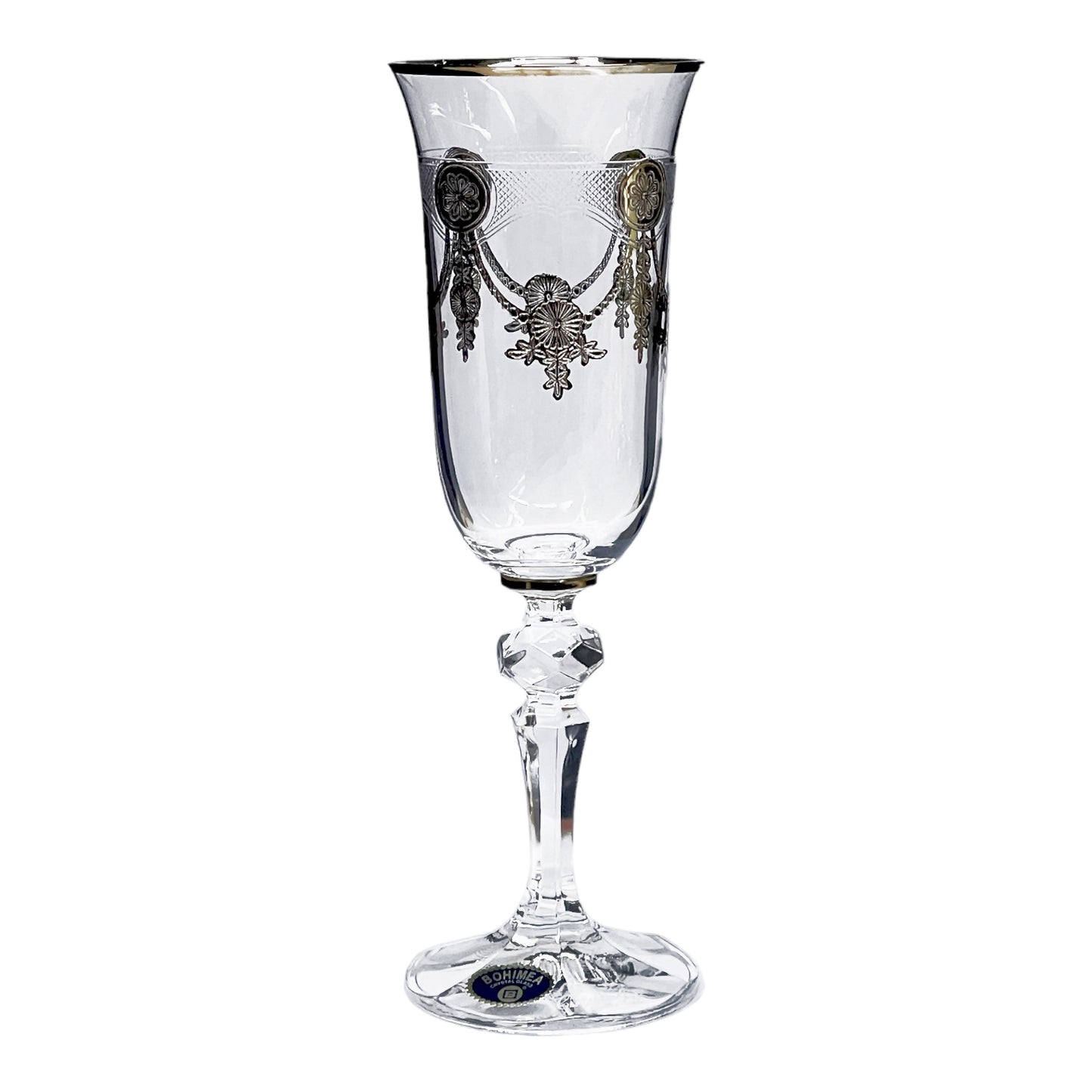 Bohemia Crystal - Flute Glass Set 6 Pcs - Silver