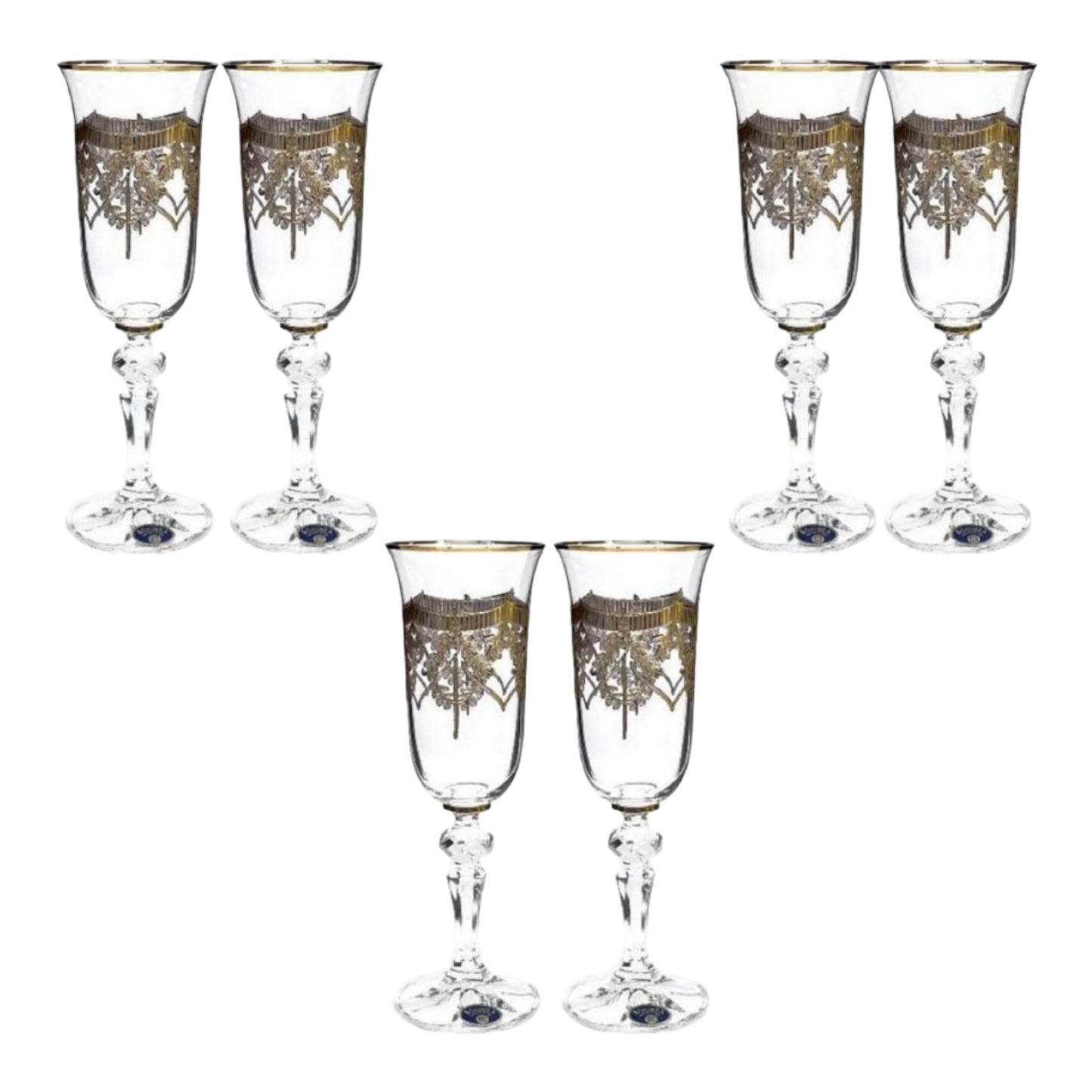 Bohemia Crystal - Flute Glass Set 6 Pcs - Gold