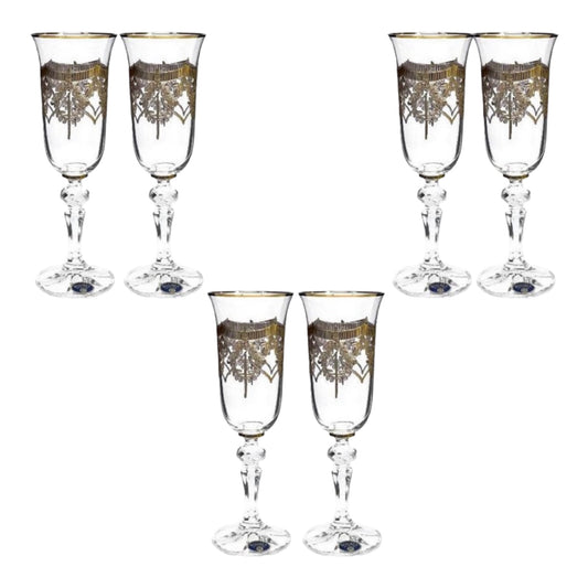 Bohemia Crystal - Flute Glass Set 6 Pcs - Gold