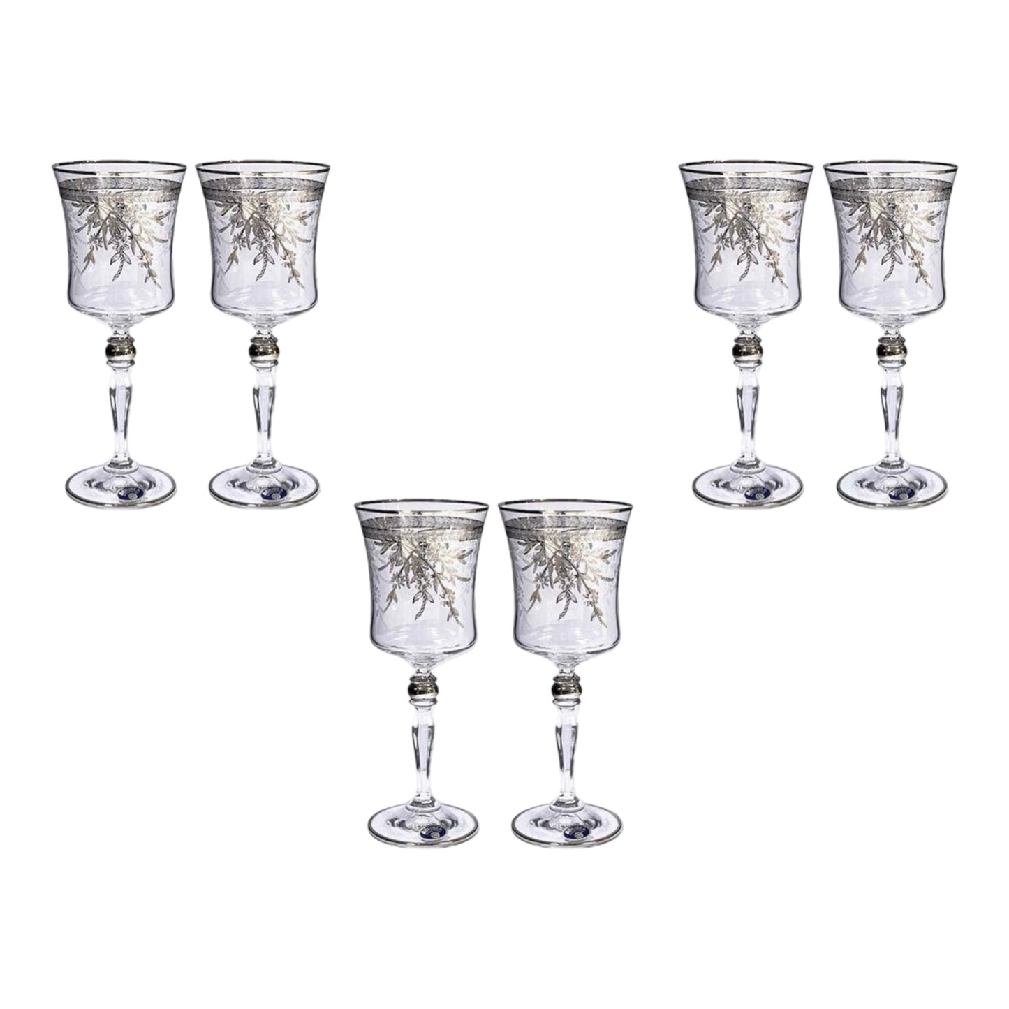 Bohemia Crystal - Goblet Glass Set 6 Pcs - Silver