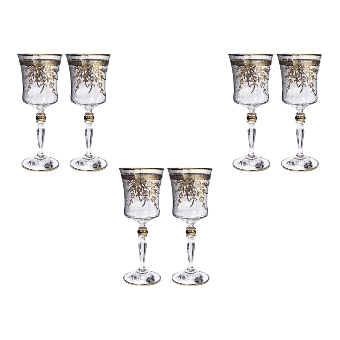 Bohemia Crystal - Goblet Glass Set 6 Pcs - Gold