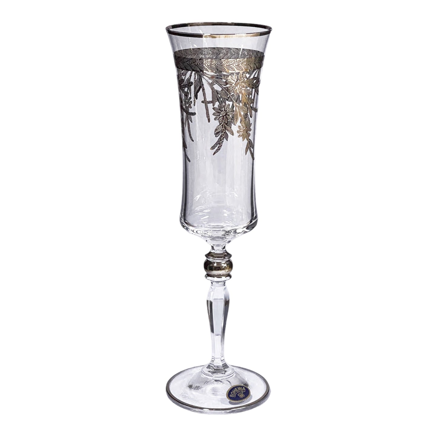 Bohemia Crystal - Flute Glass Set 6 Pcs - Silver