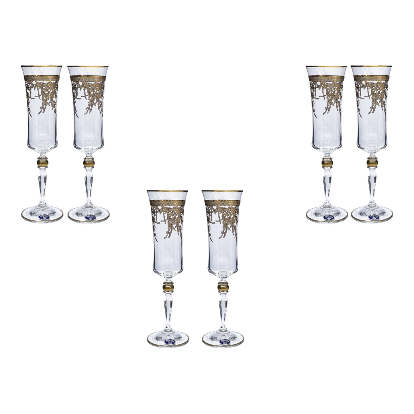 Bohemia Crystal - Flute Glass Set 6 Pcs - Gold