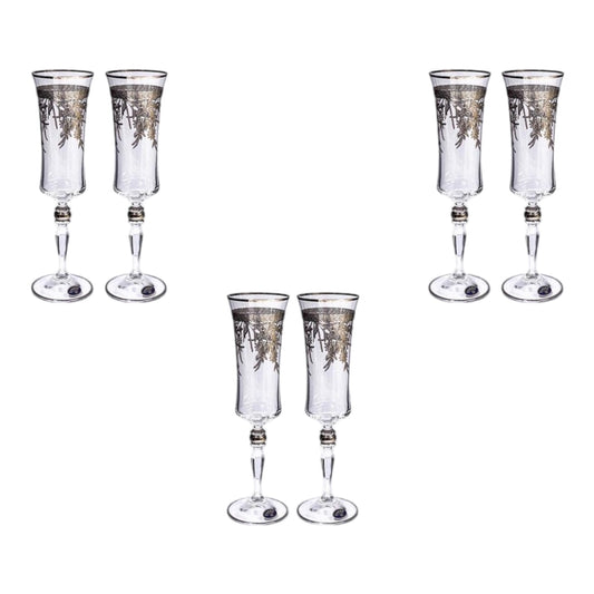 Bohemia Crystal - Flute Glass Set 6 Pcs - Silver