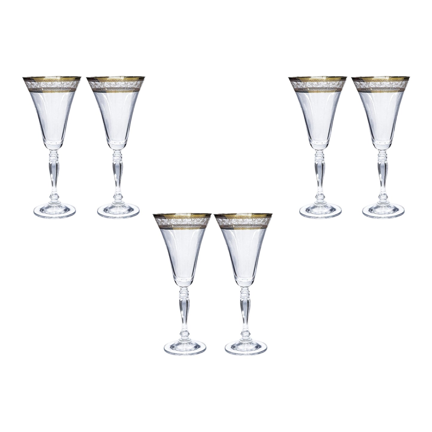 Bohemia Crystal - Flute Glass Set 6 Pcs - Gold