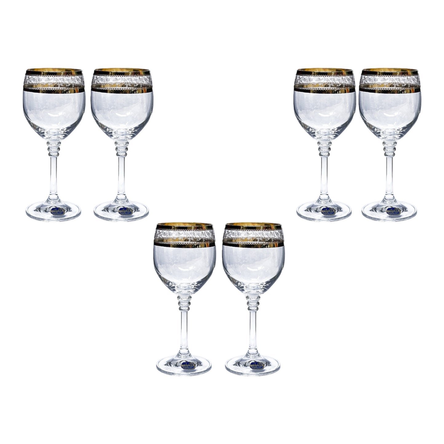 Bohemia Crystal - Goblet Glass Set 6 Pcs - Gold