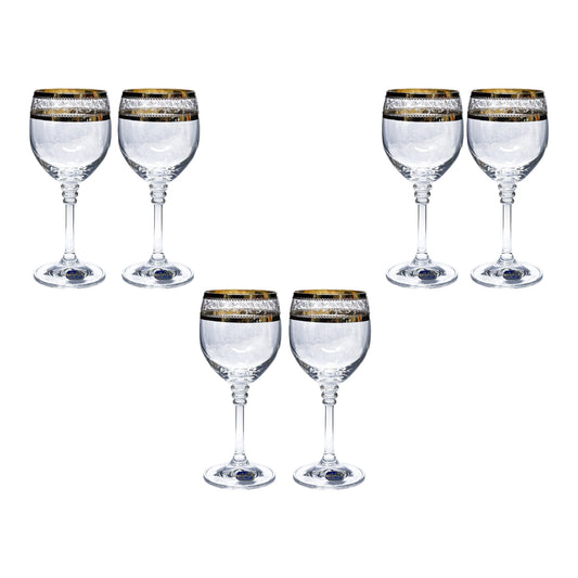 Bohemia Crystal - Goblet Glass Set 6 Pcs - Gold