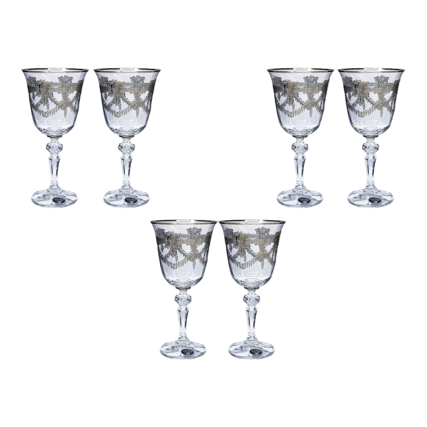 Bohemia Crystal - Goblet Glass Set 6 Pcs - Silver