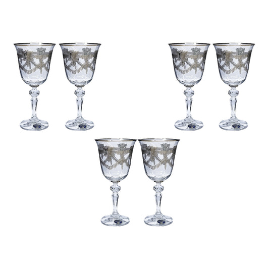 Bohemia Crystal - Goblet Glass Set 6 Pcs - Silver