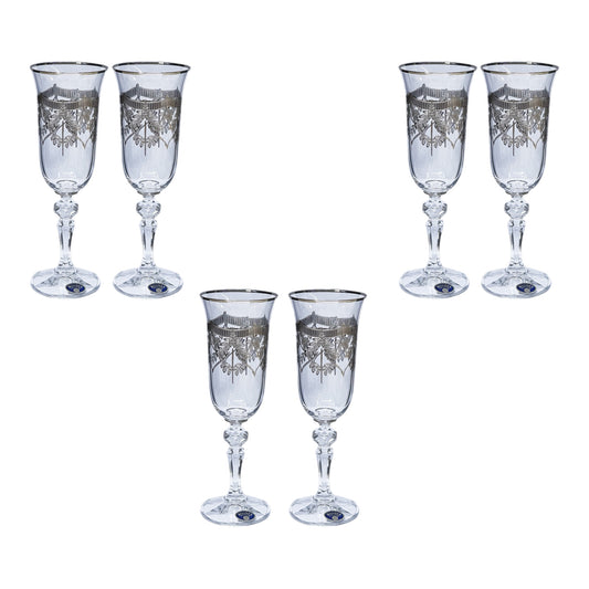 Bohemia Crystal - Flute Glass Set 6 Pcs - Silver