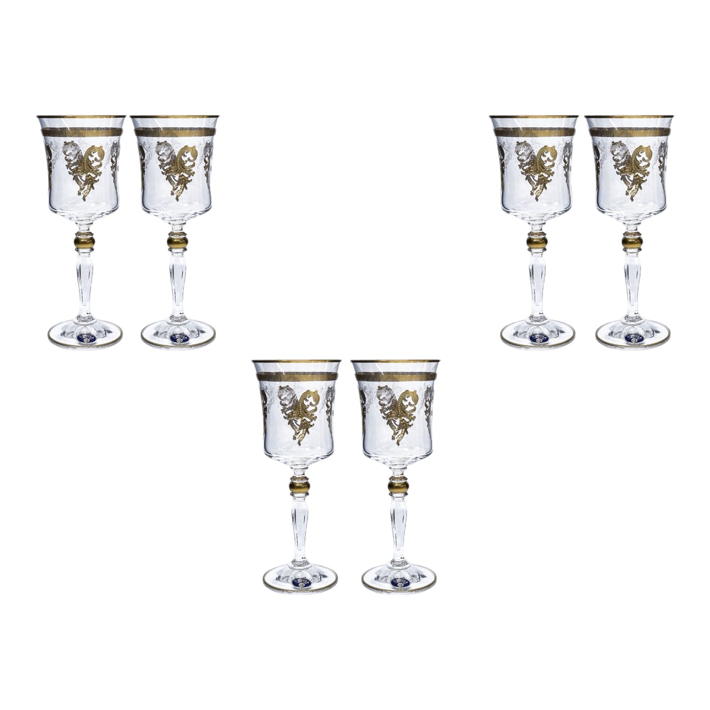 Bohemia Crystal - Goblet Glass Set 6 Pcs - Gold