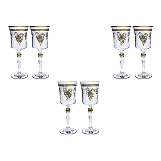 Bohemia Crystal - Goblet Glass Set 6 Pcs - Gold