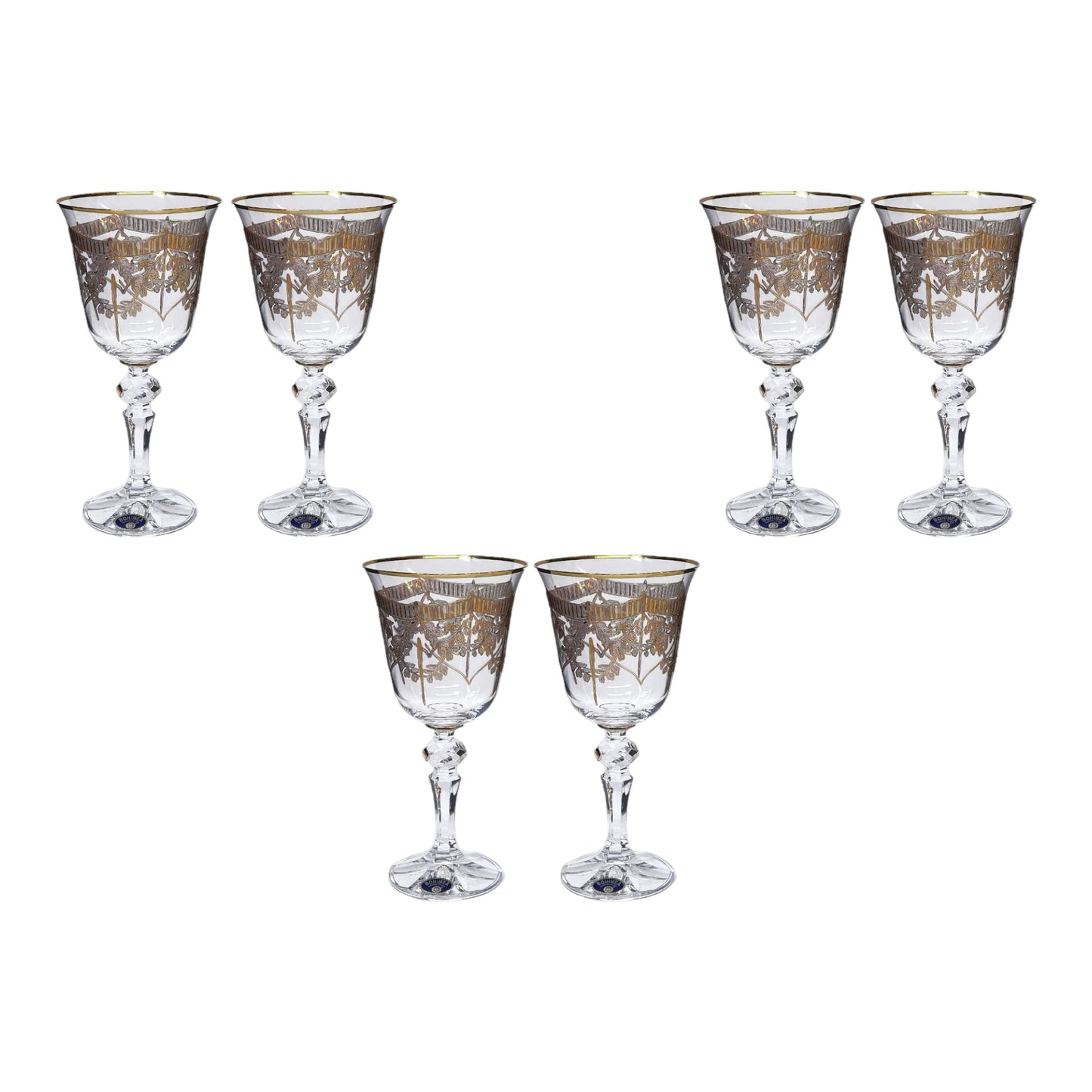 Bohemia Crystal - Goblet Glass Set 6 Pcs - Gold