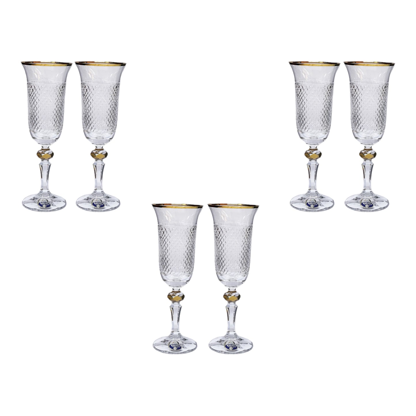 Bohemia Crystal - Flute Glass Set 6 Pcs - Gold