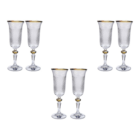 Bohemia Crystal - Flute Glass Set 6 Pcs - Gold