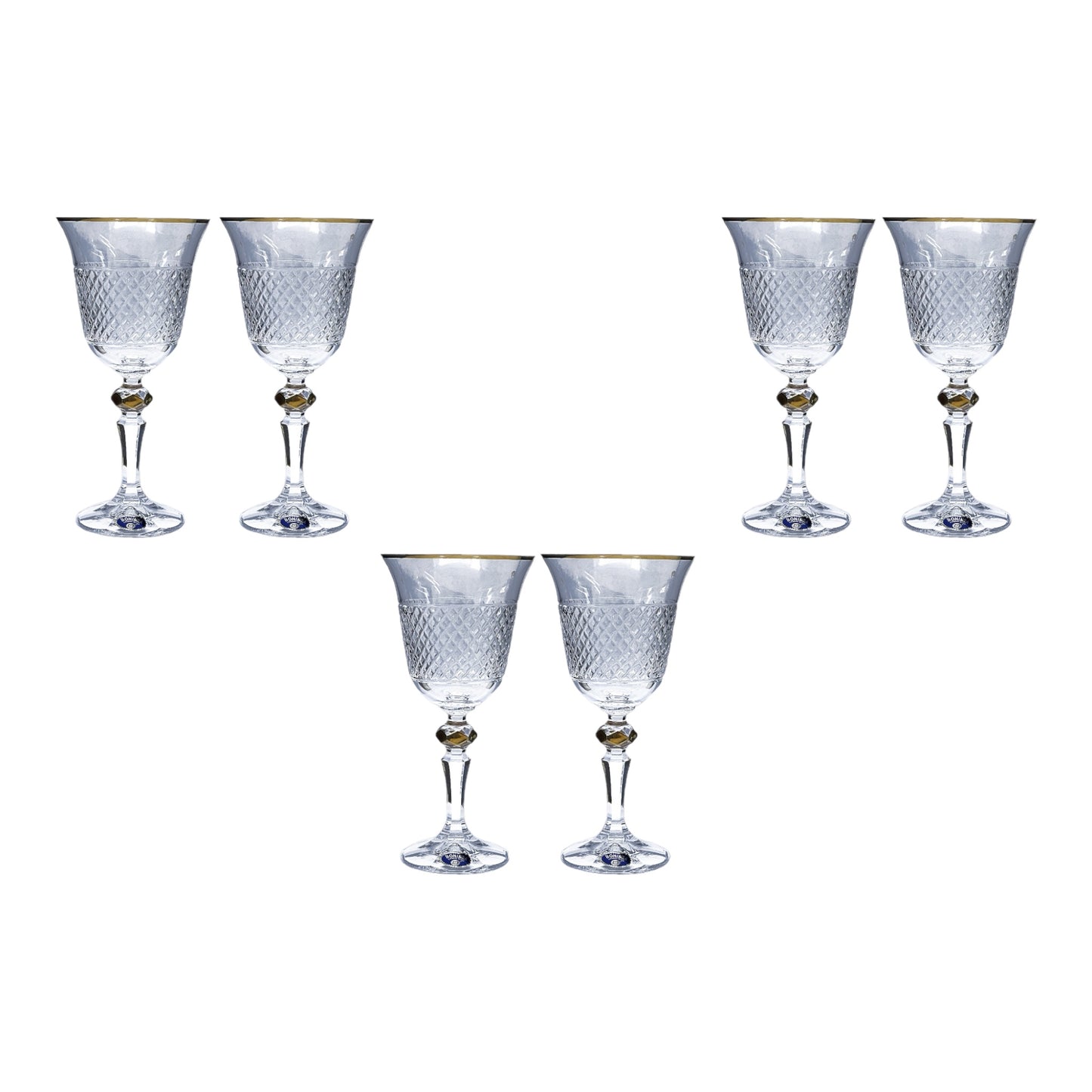 Bohemia Crystal - Goblet Glass Set 6 Pcs - Gold