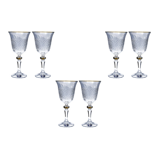 Bohemia Crystal - Goblet Glass Set 6 Pcs - Gold