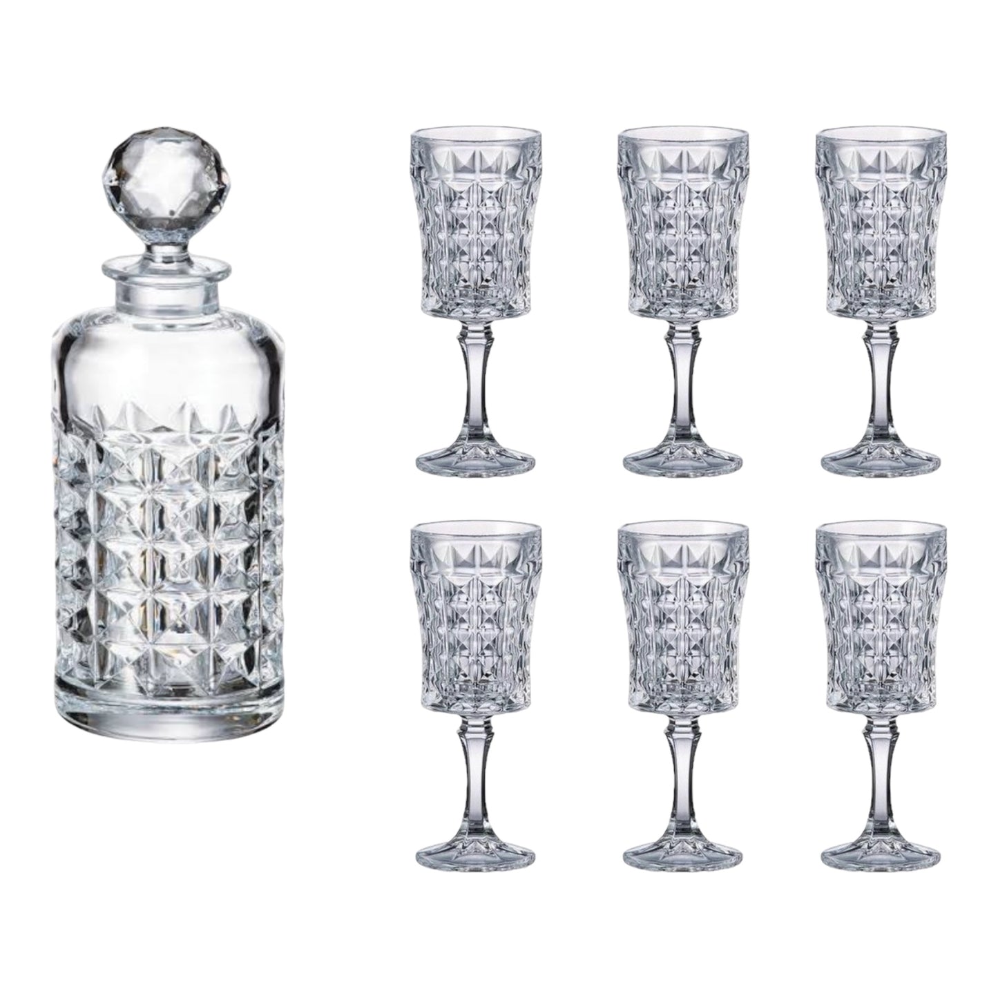 Bohemia Crystal - Diamond Glass Set ( Bottle - 6 Goblet Glass ) - 7 Pcs