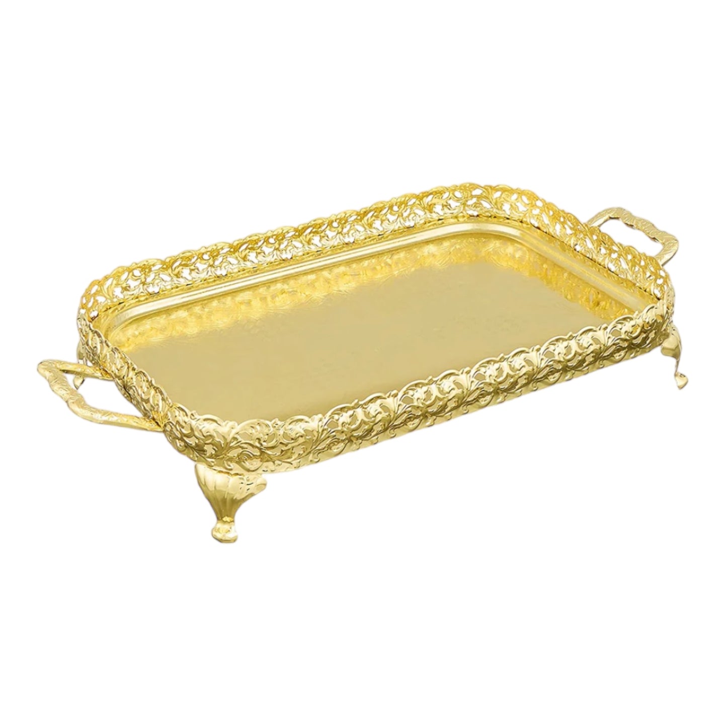 Queen Anne - Gold Plated - Medium Oblong Tray With Handles&Legs