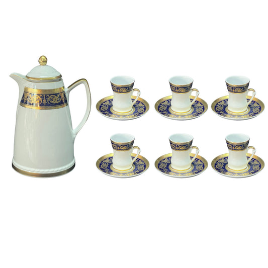 Istikana Set With Saucer 14 Pcs - Limoge - Blue&Gold