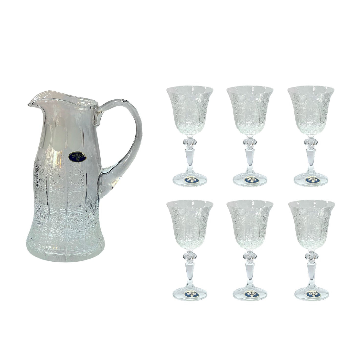 Bohemia Crystal - Hand Cut Glass Set 7 Pcs