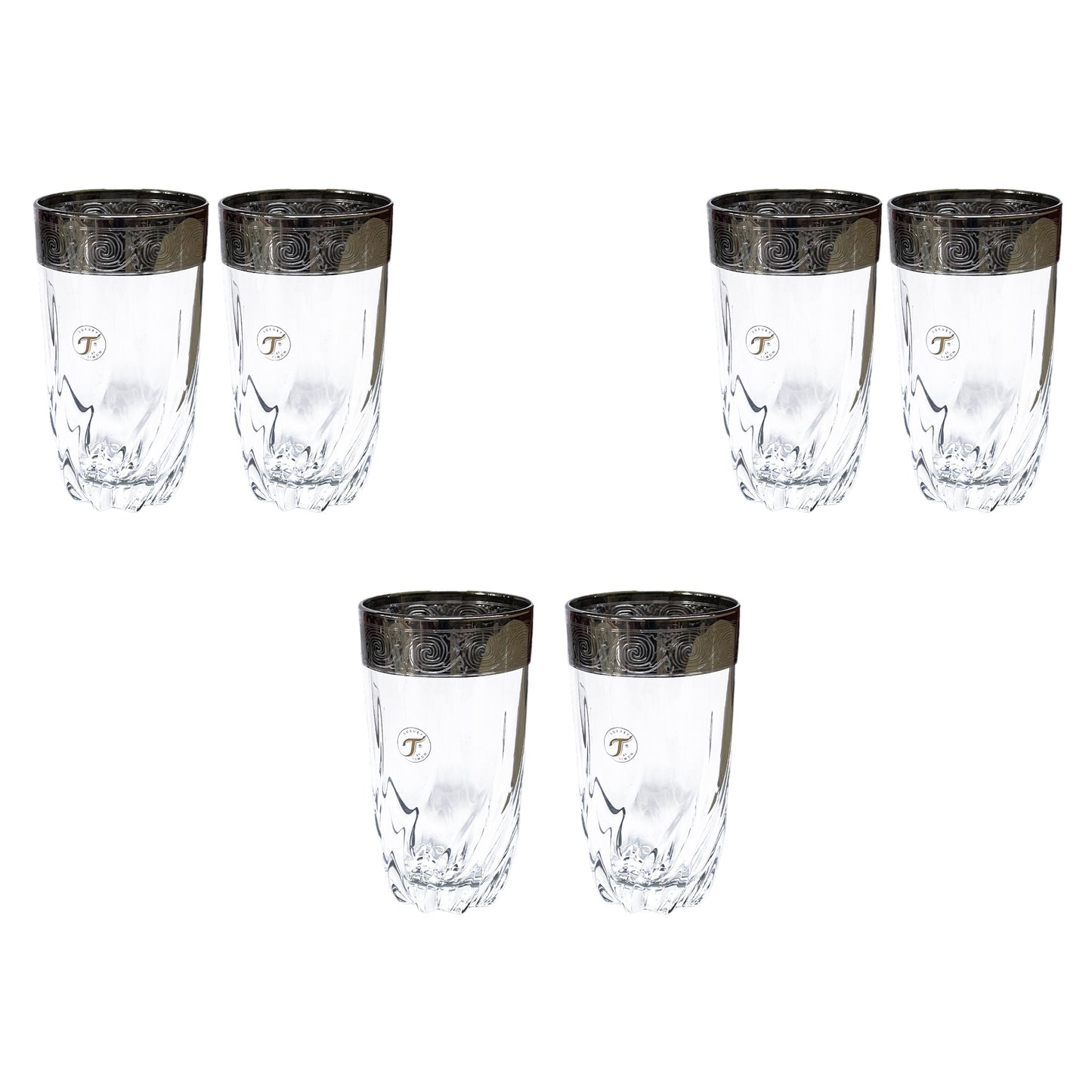 Italian Crystal - Highball Glass Set 6 Pcs - Silver