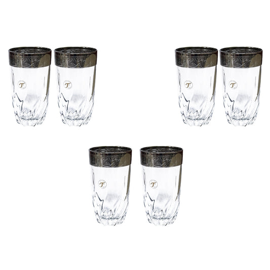 Italian Crystal - Highball Glass Set 6 Pcs - Silver