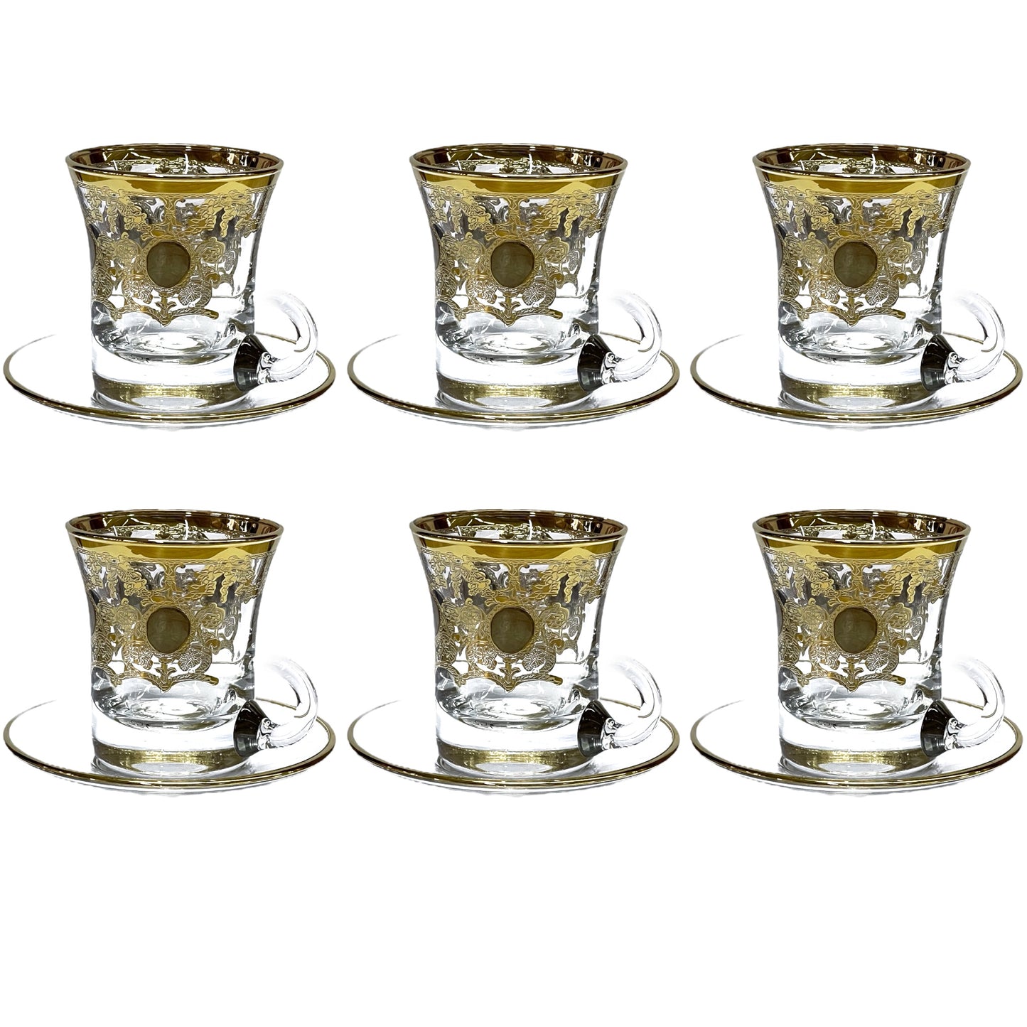 Italian Crystal - Coffee Set With Saucer 12 Pcs - Gold