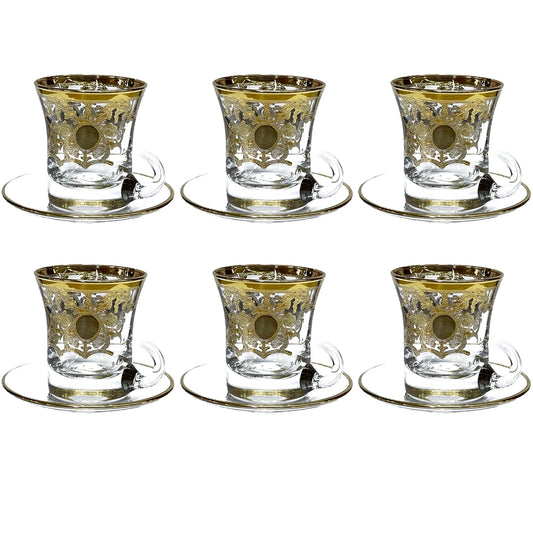 Italian Crystal - Coffee Set With Saucer 12 Pcs - Gold