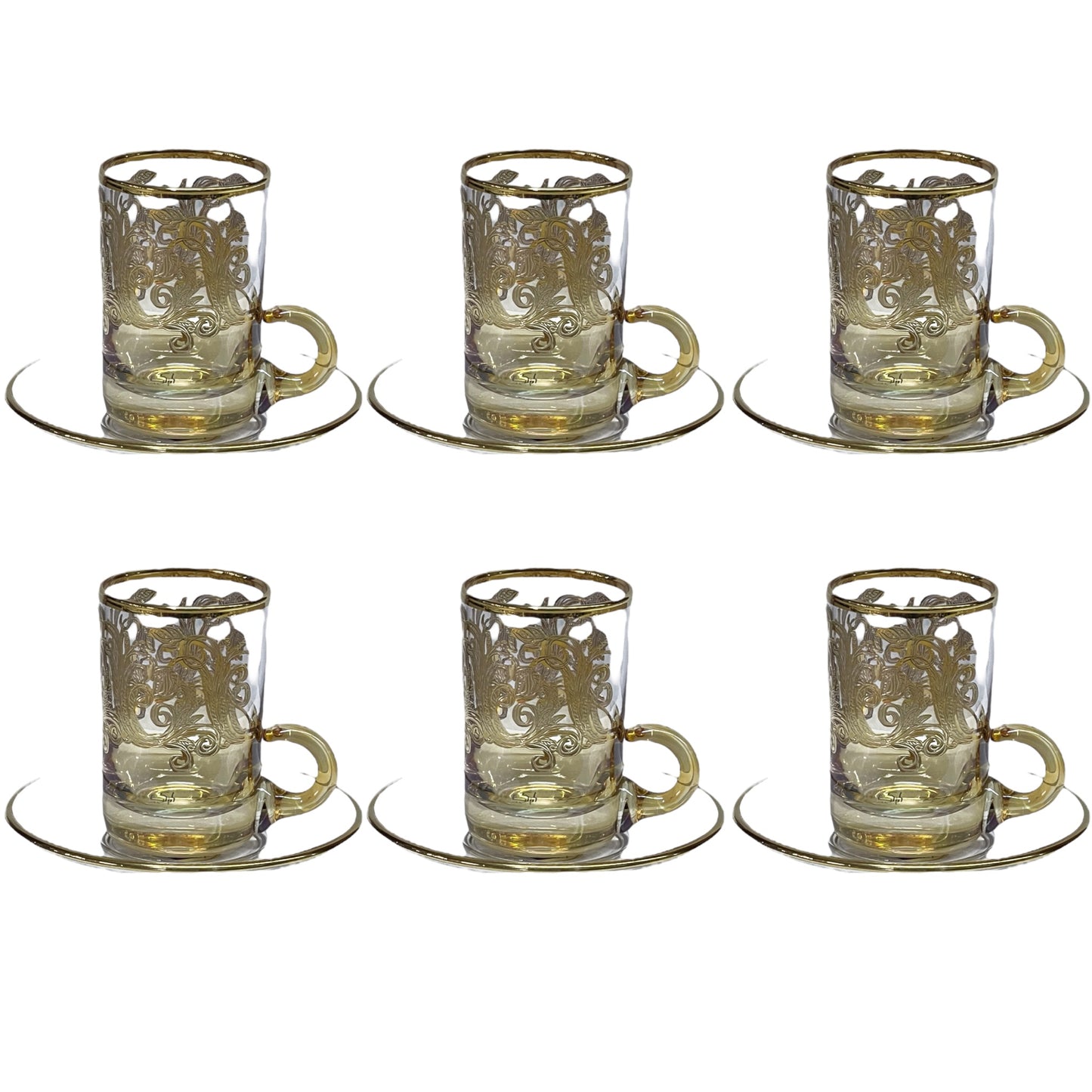 Italian Crystal - Coffee Set With Saucer 12 Pcs - Gold