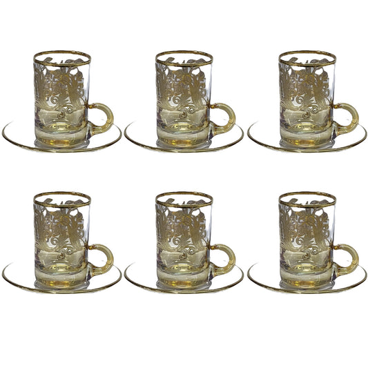 Italian Crystal - Coffee Set With Saucer 12 Pcs - Gold