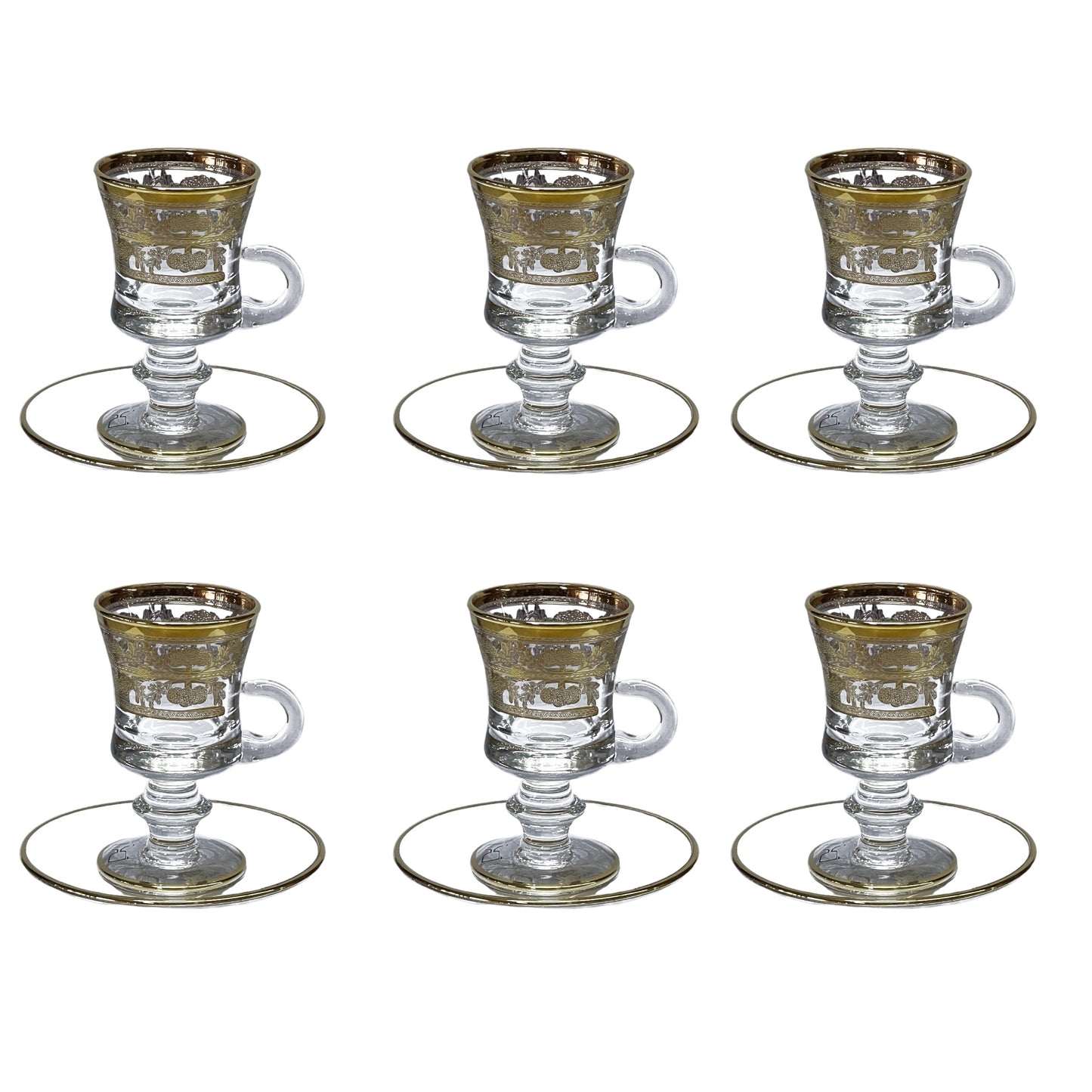 Italian Crystal - Coffee Set With Saucer 12 Pcs - Gold