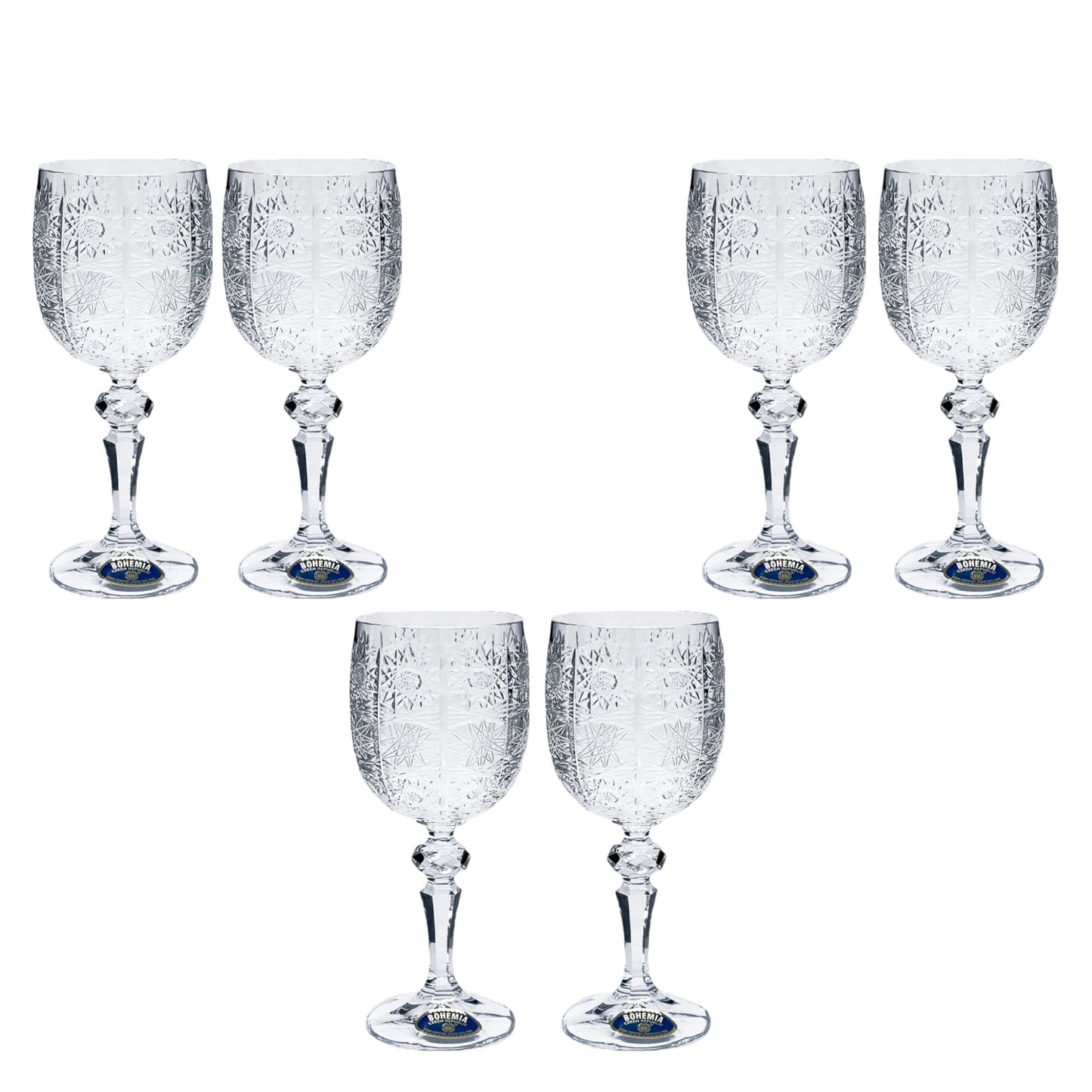 Bohemia Crystal - Goblet Glass Set 6 Pcs - Handcut