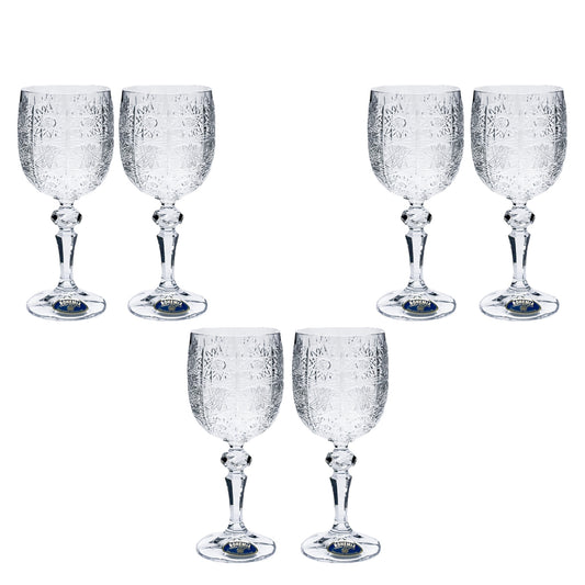 Bohemia Crystal - Goblet Glass Set 6 Pcs - Handcut